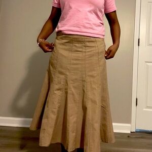 Tan Pleated Flare Maxi Skirt